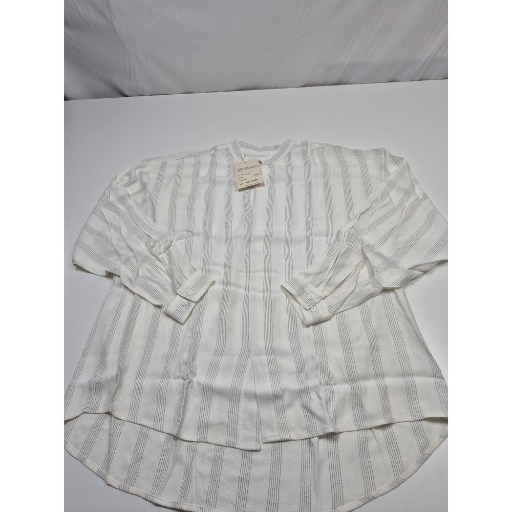 Vintage Smash Shirt Mens 2XL White Striped Long Sleeve Henley Rayon Made USA